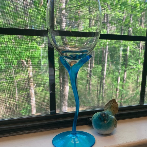 Wine stems 2 Vintage Bohemian Art Deco teal Tulip . 12” tall. - Picture 3 of 5